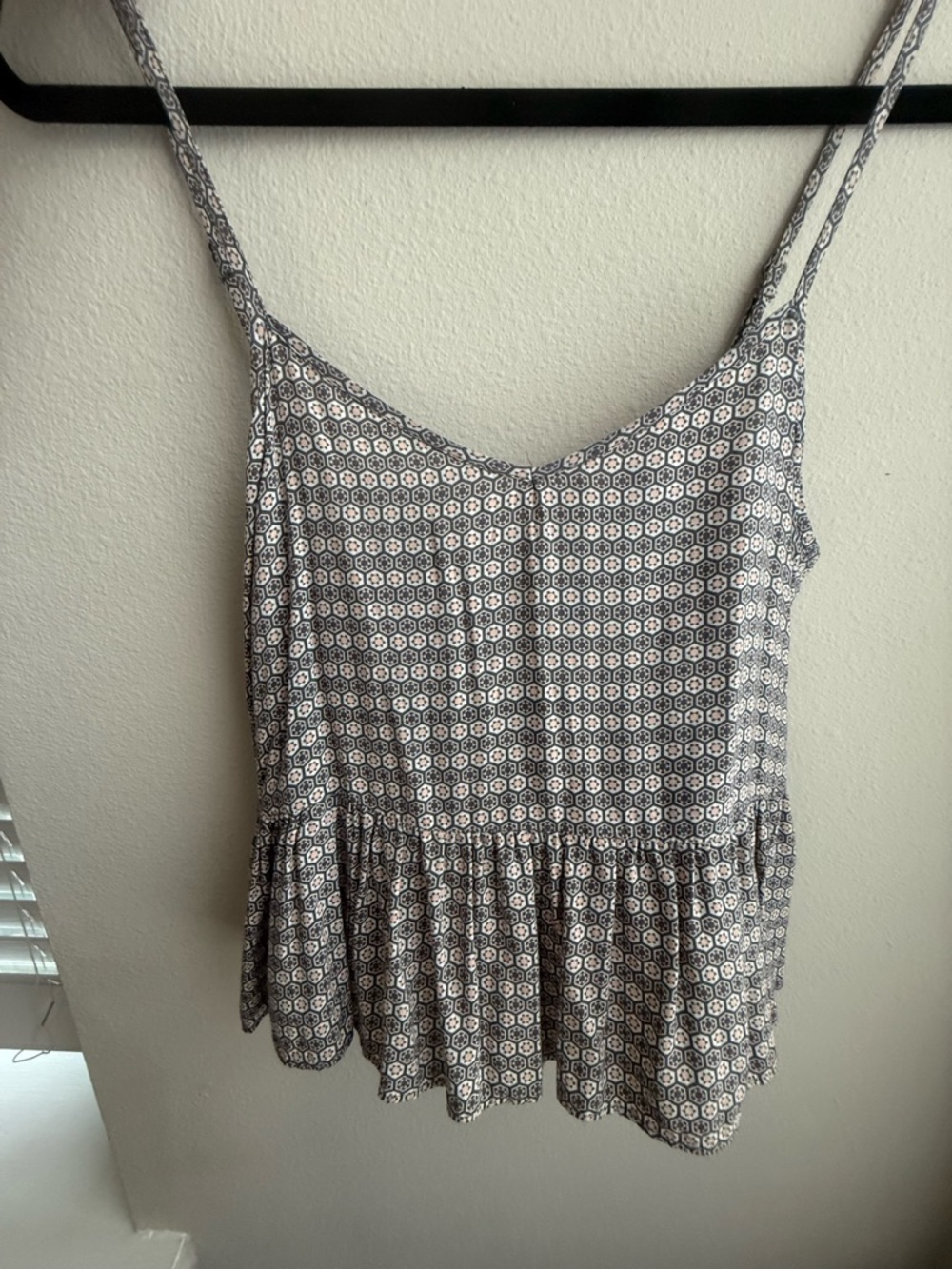BCBGeneration Gray Printed Spaghetti Strap Peplum Cami